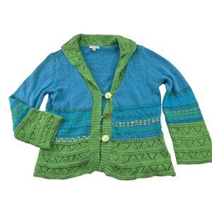 Carson Womens size Small Aque Blue‎ & Green Knit Cardigan Sweater Vintage